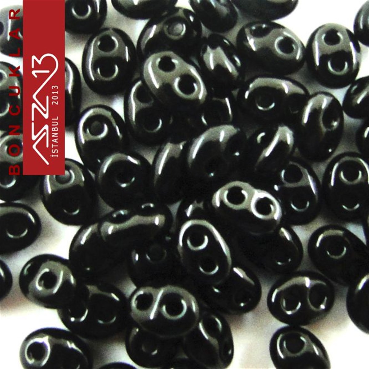 Cam Çift Delikli Twins BoncukBONCUK ve TAŞPreciosa65 Adet 2,5x5 mm Metalik Siyah Renkli Twin Cam Boncuk (3,8 gr)