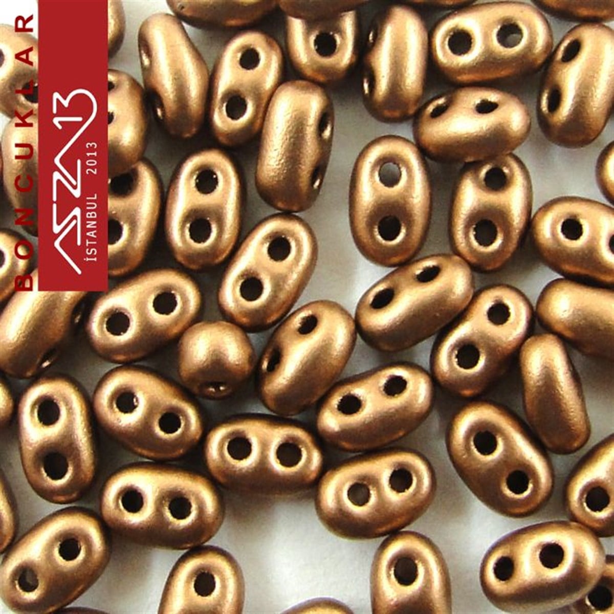 Cam Çift Delikli Twins BoncukBONCUK ve TAŞPreciosa65 Adet 2,5x5 mm Metalik Bakır Renkli Twin Cam Boncuk (3,8 gr)