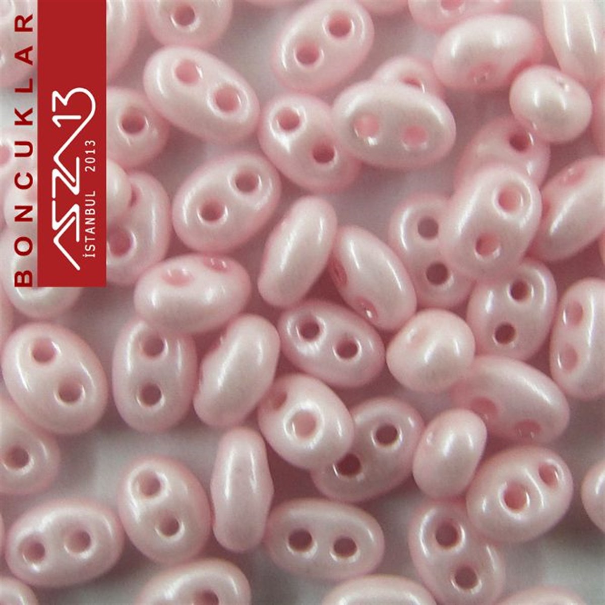 Cam Çift Delikli Twins BoncukBONCUK ve TAŞPreciosa65 Adet 2,5x5 mm Metalik Şeker Pembe Renkli Twin Cam Boncuk (3,8 gr)
