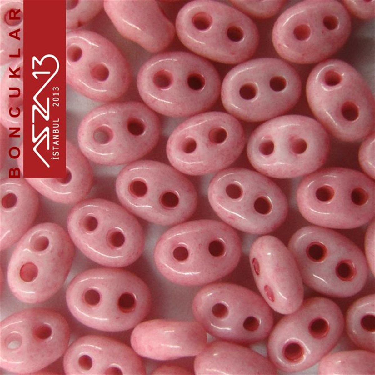 Cam Çift Delikli Twins BoncukBONCUK ve TAŞPreciosa65 Adet 2,5x5 mm Gülkurusu Renkli Twin Cam Boncuk (3,8 gr)