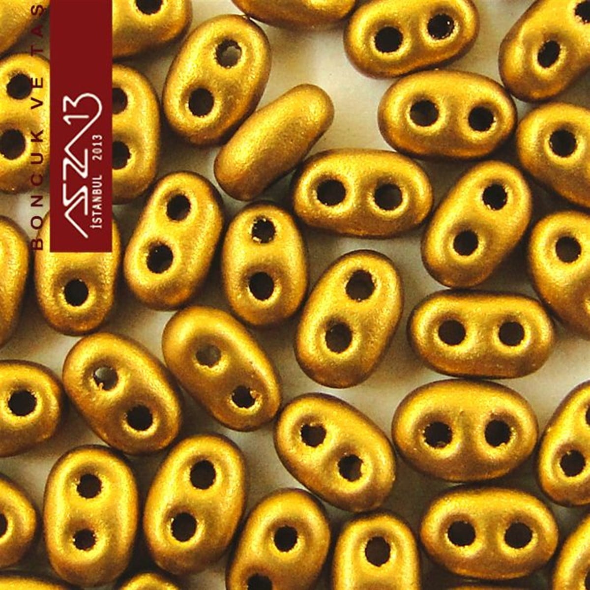 Cam Çift Delikli Twins BoncukBONCUK ve TAŞPreciosa65 Adet 2,5x5 mm Metalik 2X Koyu Altın Renkli Twin Cam Boncuk (3,8 gr)