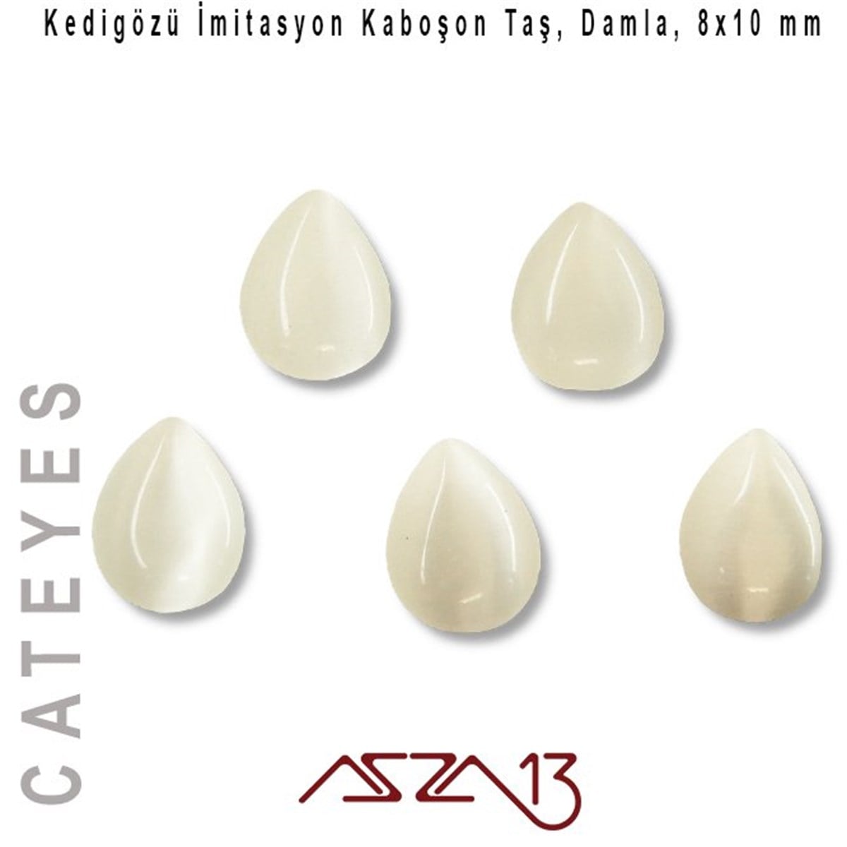 Cam Kaboşon TaşKaboşon ve CameoMarkasızBeyaz Renk Kedigözü 8x10/3 mm Damla İmitasyon Cam Kaboşon / Paket İçeriği 5 Adet