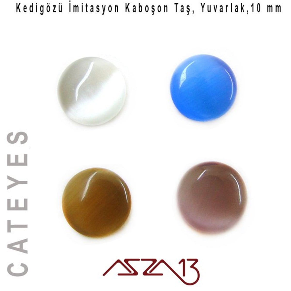 Cam Kaboşon TaşKaboşon ve CameoMarkasızMavi-Mor Renk Kedigözü 10/3 mm Yuvarlak İmitasyon Cam Kaboşon / Paket İçeriği 4 Adet