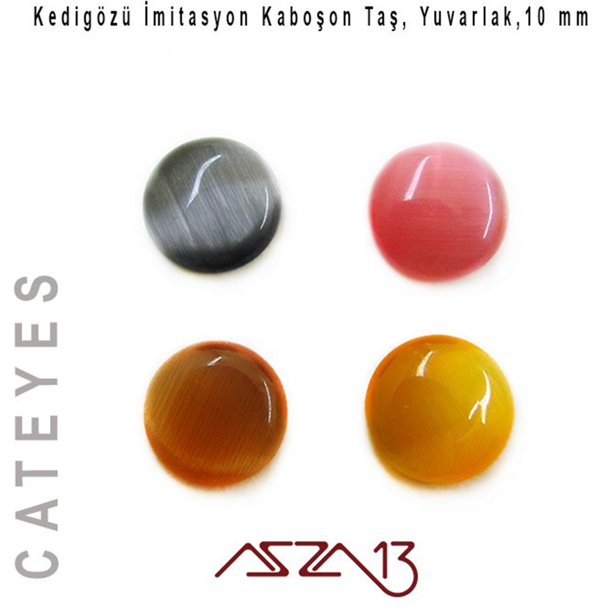 Cam Kaboşon TaşKaboşon ve CameoMarkasızPembe-Sarı Renk Kedigözü 10/3 mm Yuvarlak İmitasyon Cam Kaboşon / Paket İçeriği 4 Adet