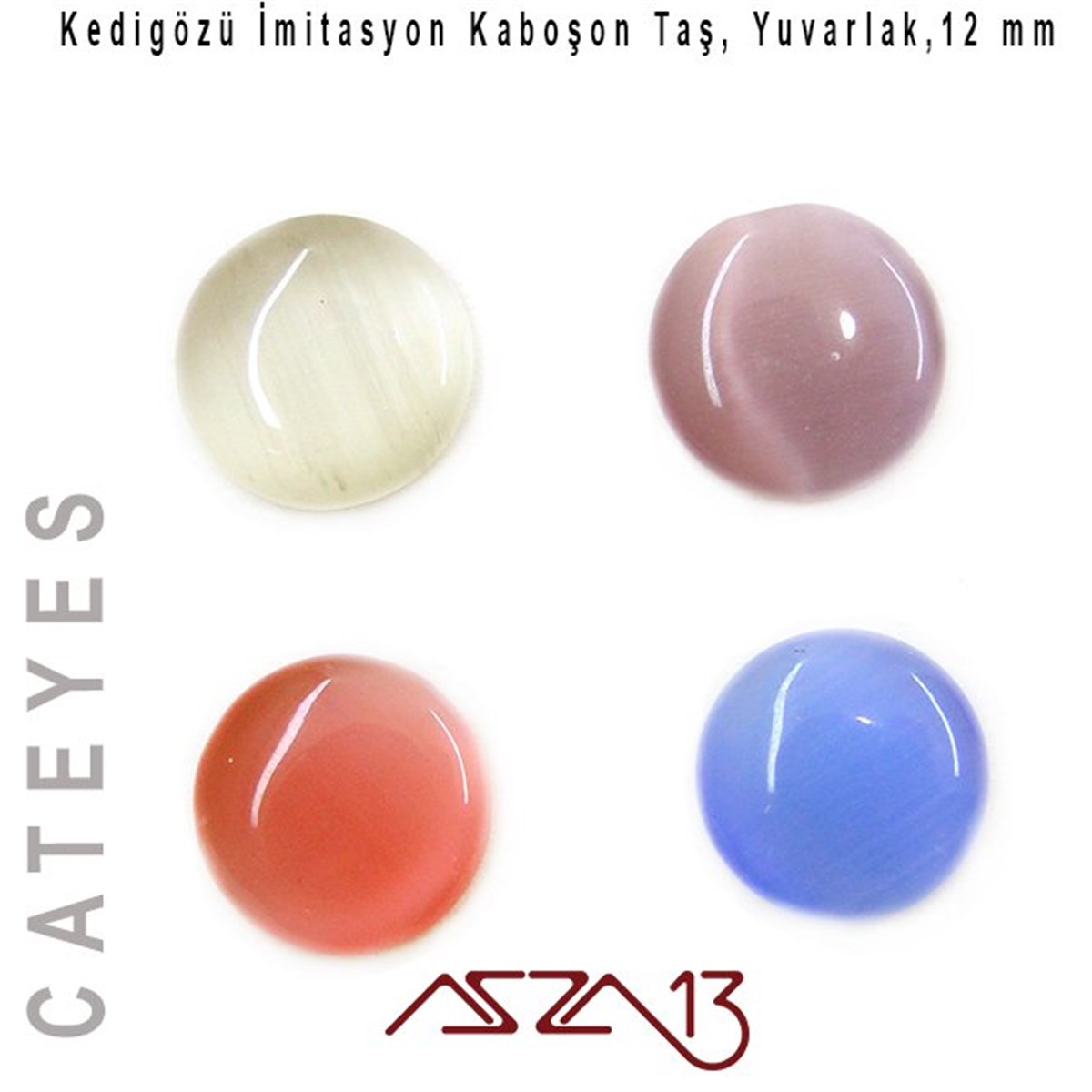 Cam Kaboşon TaşKaboşon ve CameoMarkasızPembe-Mor Renk Kedigözü 12/3 mm Yuvarlak İmitasyon Cam Kaboşon / Paket İçeriği 4 Adet