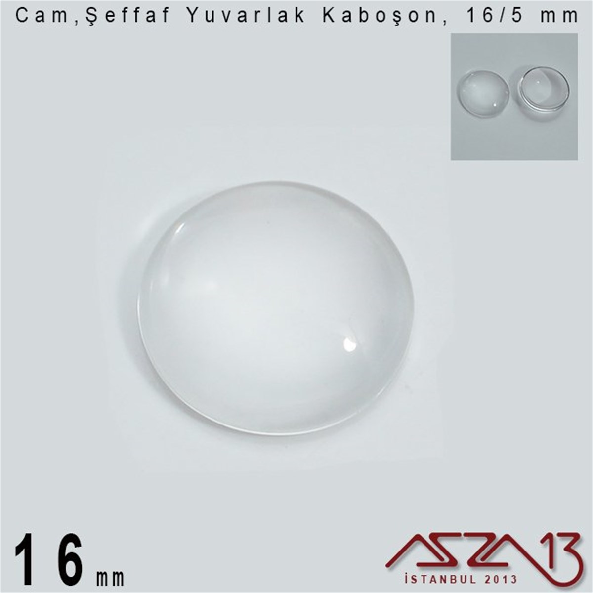 Cam Kaboşon TaşKaboşon ve CameoMarkasızŞeffaf 16 mm, Yuvarlak Cam Kaboşon / Paket İçeriği 2 Adet