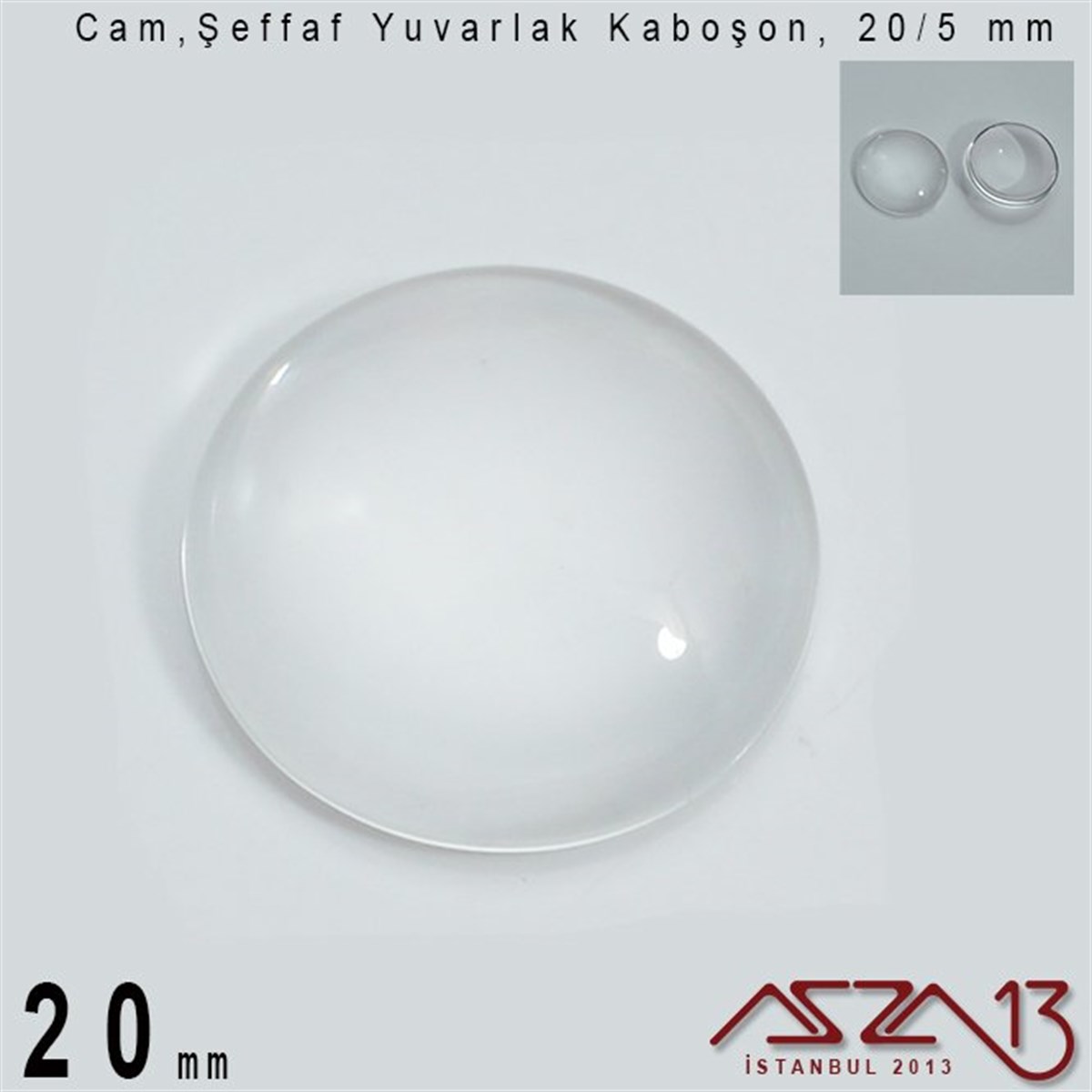 Cam Kaboşon TaşKaboşon ve CameoMarkasızŞeffaf 20 mm, Yuvarlak Cam Kaboşon / Paket İçeriği 1 Adet