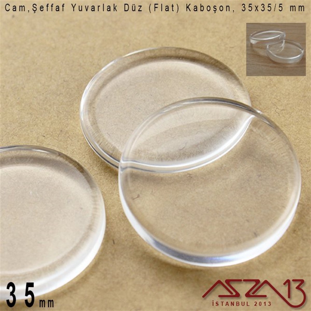 Cam Kaboşon TaşKaboşon ve CameoMarkasızŞeffaf 35 mm, Yuvarlak Cam Düz Kaboşon / Paket İçeriği 1 Adet