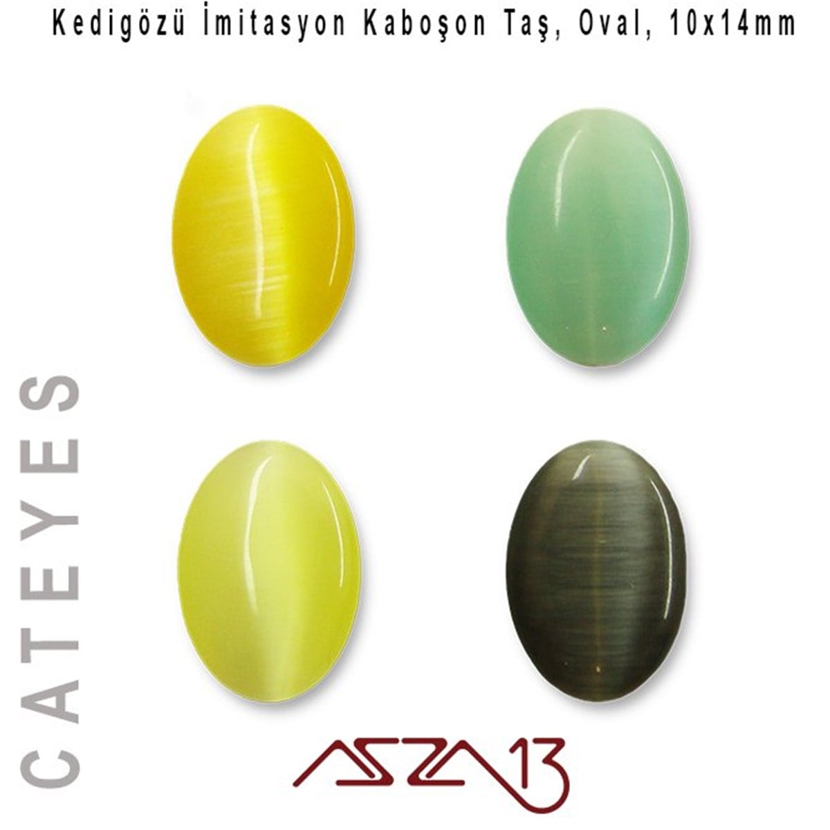 Cam Kaboşon TaşKaboşon ve CameoMarkasızSarı-Yeşil Renk Kedigözü 10x14/3 mm Oval İmitasyon Cam Kaboşon / Paket İçeriği 4 Adet