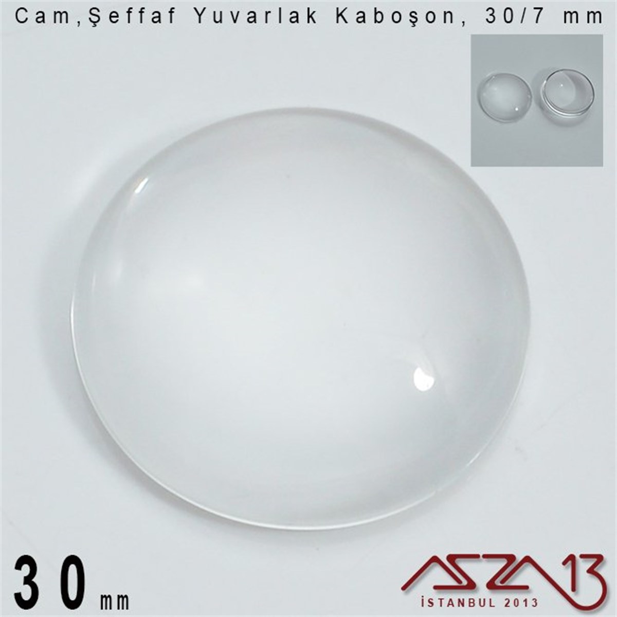 Cam Kaboşon TaşKaboşon ve CameoMarkasızŞeffaf 30 mm, Yuvarlak Cam Kaboşon / Paket İçeriği 1 Adet