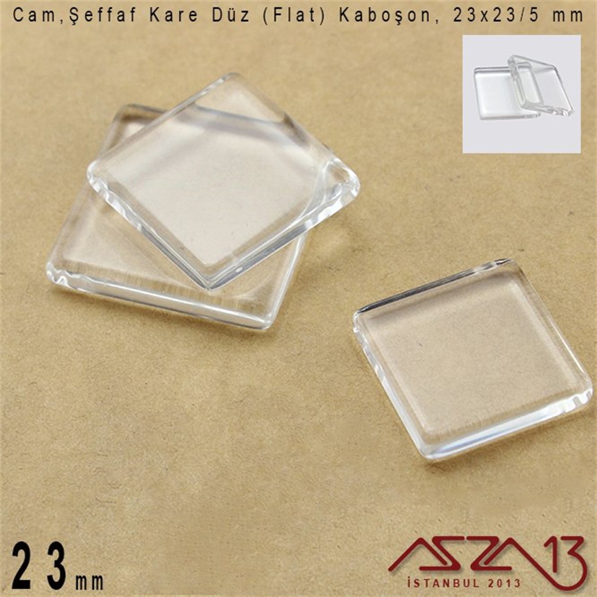 Cam Kaboşon TaşKaboşon ve CameoMarkasızŞeffaf 23 mm, Kare Cam Düz Kaboşon / Paket İçeriği 1 Adet