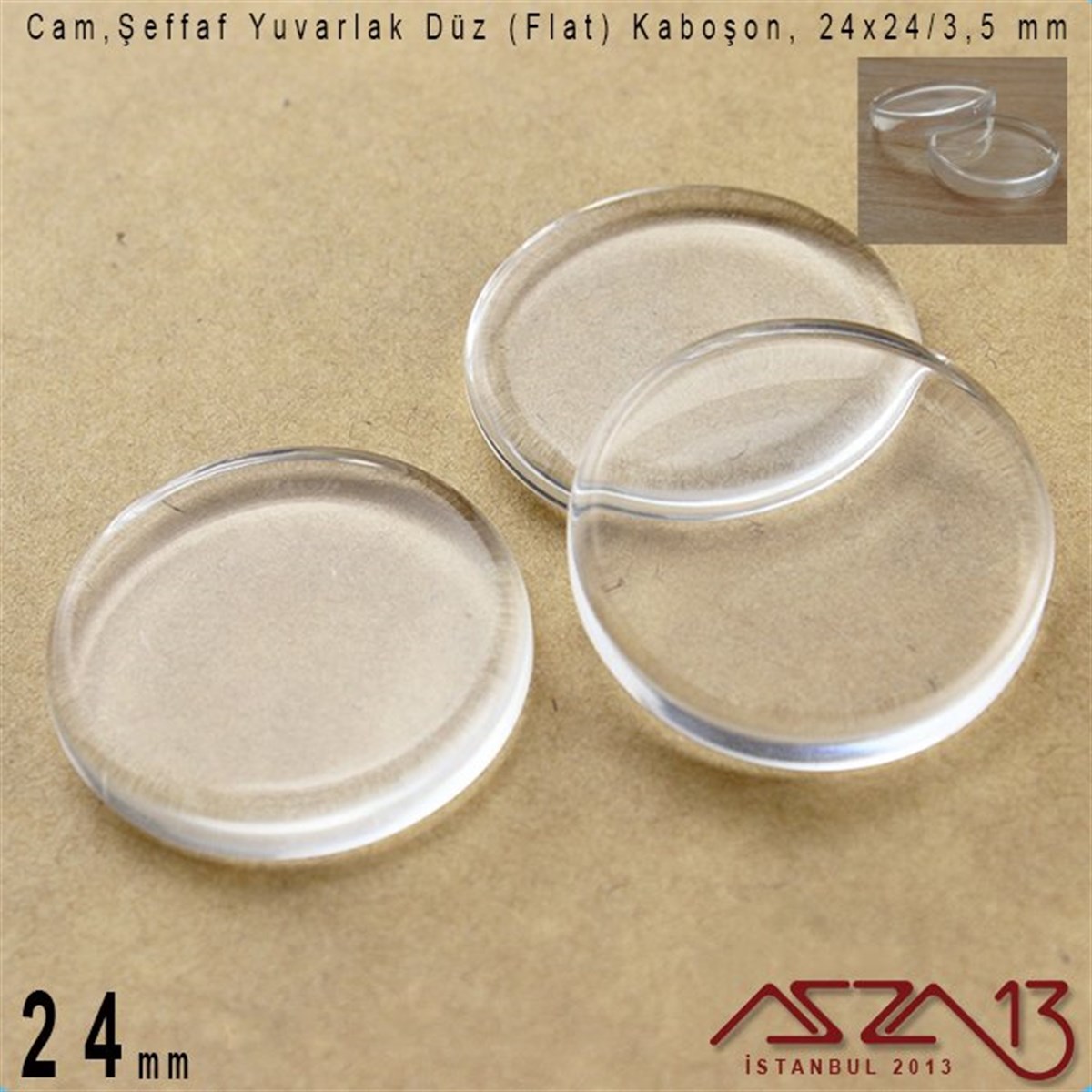 Cam Kaboşon TaşKaboşon ve CameoMarkasızŞeffaf 24 mm, Yuvarlak Cam Düz Kaboşon / Paket İçeriği 1 Adet