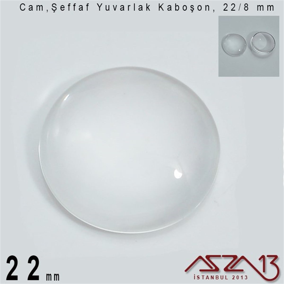 Cam Kaboşon TaşKaboşon ve CameoMarkasızŞeffaf 22 mm, Yuvarlak Cam Kaboşon / Paket İçeriği 1 Adet