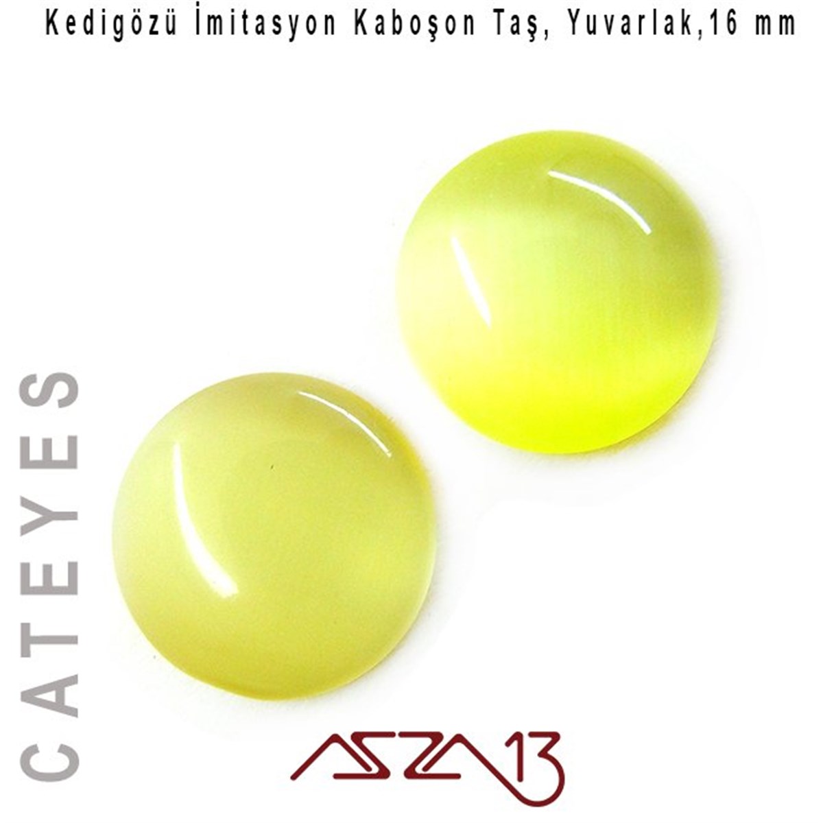 Cam Kaboşon TaşKaboşon ve CameoMarkasızSarı Renk Kedigözü 16/5 mm Yuvarlak İmitasyon Cam Kaboşon / Paket İçeriği 2 Adet