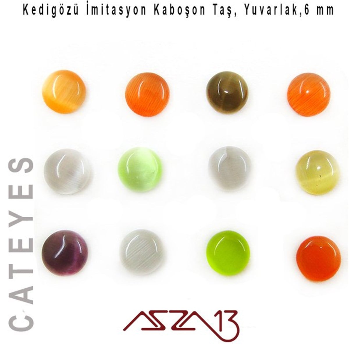Cam Kaboşon TaşKaboşon ve CameoMarkasızTuruncu-Yeşil Renk Kedigözü 6/2,5 mm Yuvarlak İmitasyon Cam Kaboşon / Paket İçeriği 12 Adet