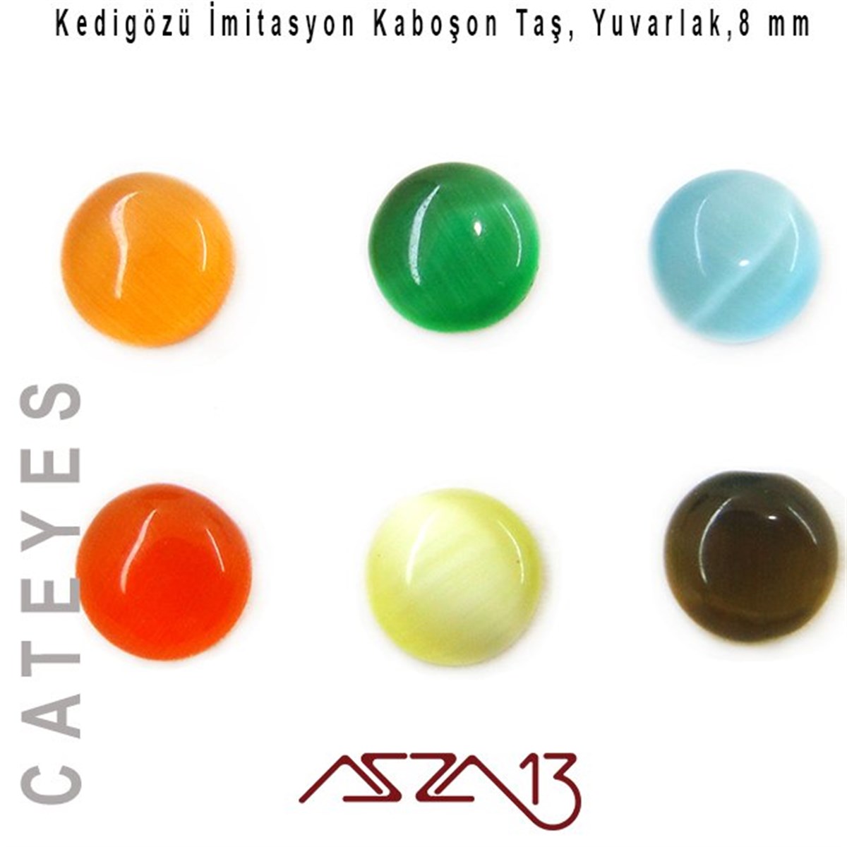 Cam Kaboşon TaşKaboşon ve CameoMarkasızTuruncu-Yeşil Renk Kedigözü 8/3 mm Yuvarlak İmitasyon Cam Kaboşon / Paket İçeriği 6 Adet