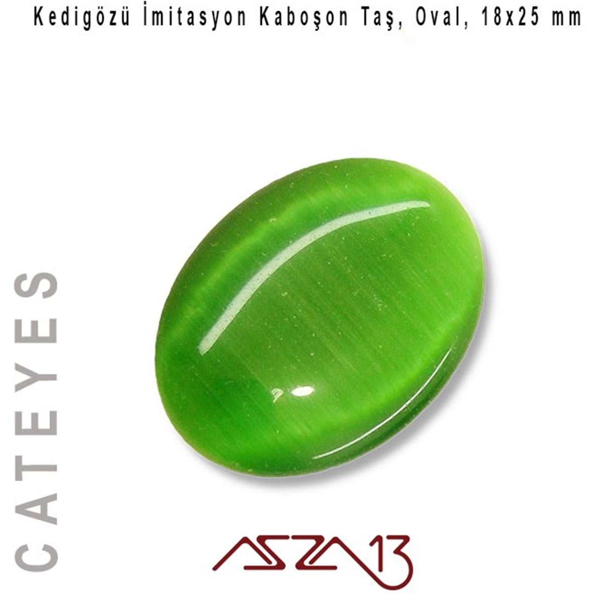 Cam Kaboşon TaşKaboşon ve CameoMarkasızYeşil Renk Kedigözü 18x25/3,5 mm Oval İmitasyon Cam Kaboşon / Paket İçeriği 1 Adet