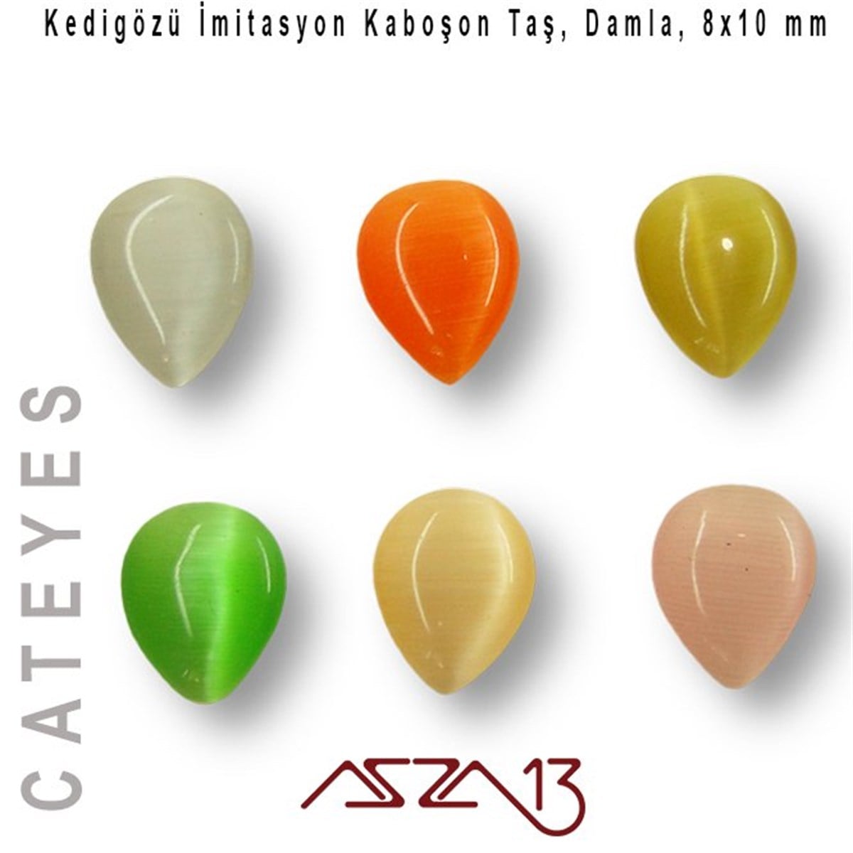 Cam Kaboşon TaşKaboşon ve CameoMarkasızYeşil-Turuncu Renk Kedigözü 8x10/3 mm Damla İmitasyon Cam Kaboşon / Paket İçeriği 6 Adet