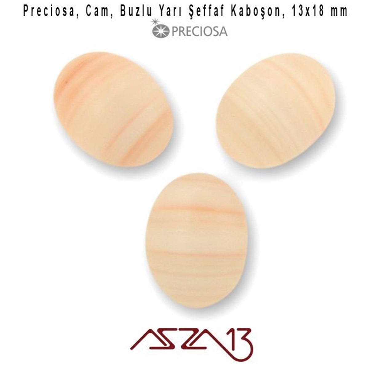 Cam Kaboşon TaşKaboşon ve CameoPreciosaAçık Somon 13x18 Oval Buzlu Cam Kaboşon / Paket İçeriği 3 Adet