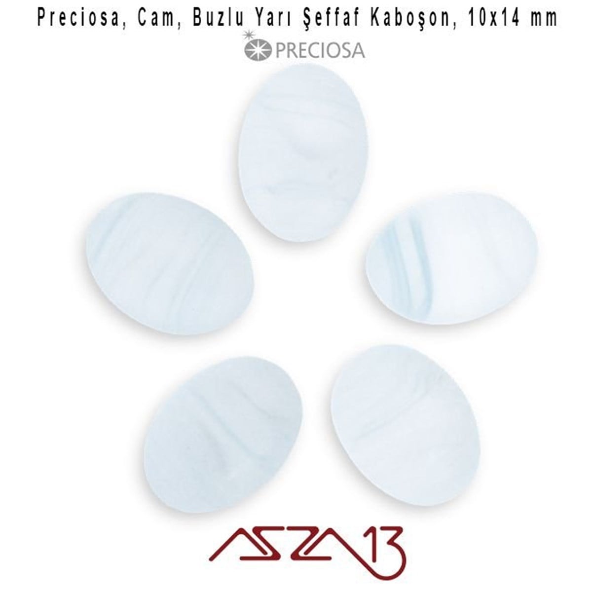 Cam Kaboşon TaşKaboşon ve CameoPreciosaDuman Mavi 10x14 Oval Buzlu Cam Kaboşon / Paket İçeriği 5 Adet