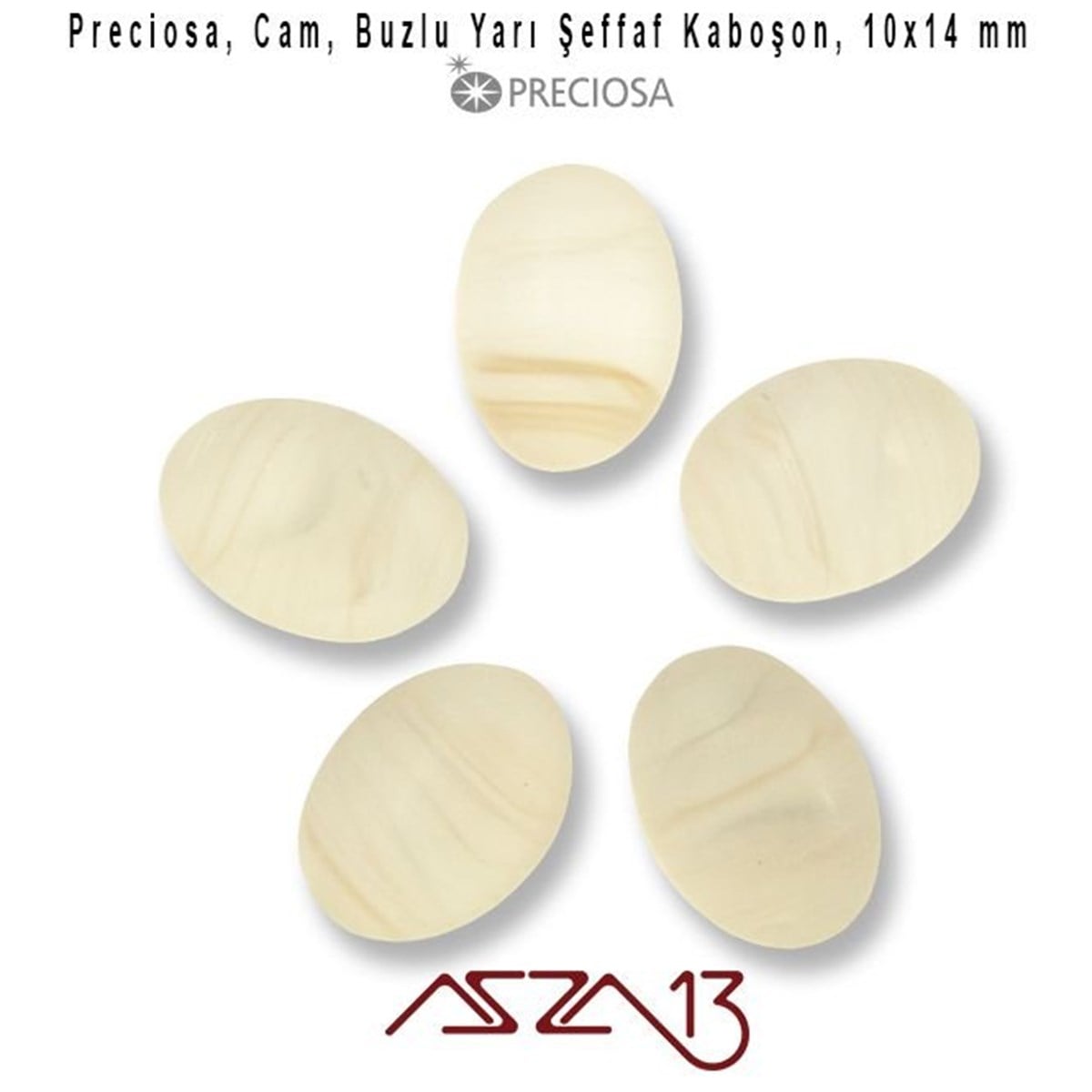 Cam Kaboşon TaşKaboşon ve CameoPreciosaFildişi 10x14 Oval Buzlu Cam Kaboşon / Paket İçeriği 5 Adet