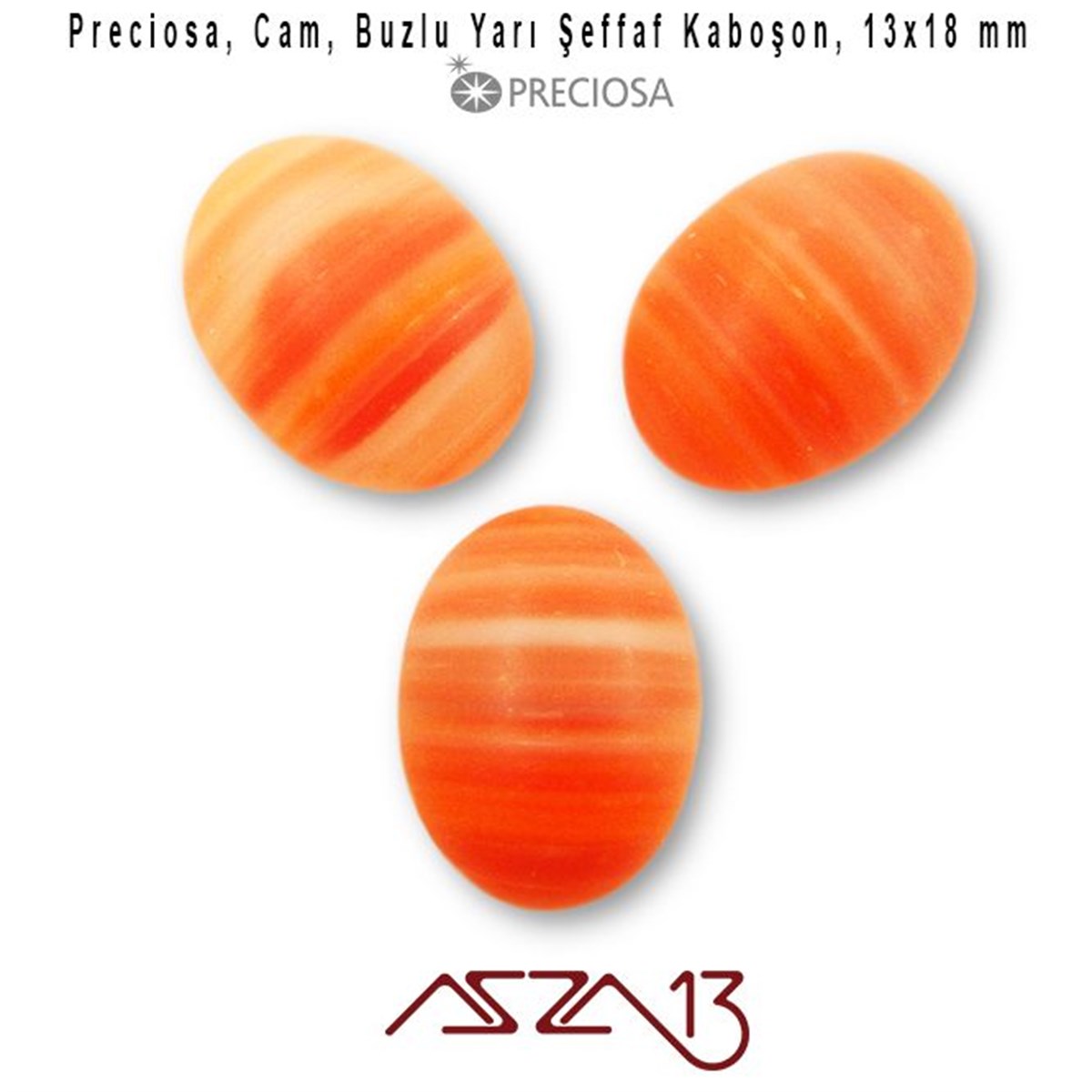 Cam Kaboşon TaşKaboşon ve CameoPreciosaKoyu Somon 13x18 Oval Buzlu Cam Kaboşon / Paket İçeriği 3 Adet