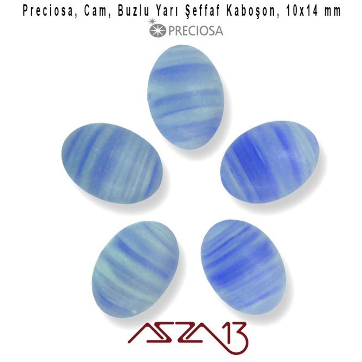 Cam Kaboşon TaşKaboşon ve CameoPreciosaKobalt Mavi 10x14 Oval Buzlu Cam Kaboşon / Paket İçeriği 5 Adet