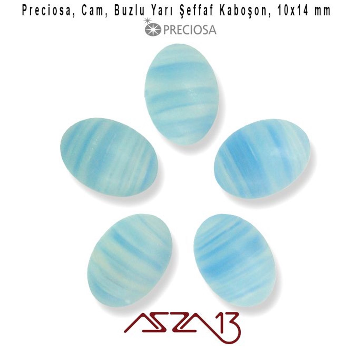 Cam Kaboşon TaşKaboşon ve CameoPreciosaMavi 10x14 Oval Buzlu Cam Kaboşon / Paket İçeriği 5 Adet