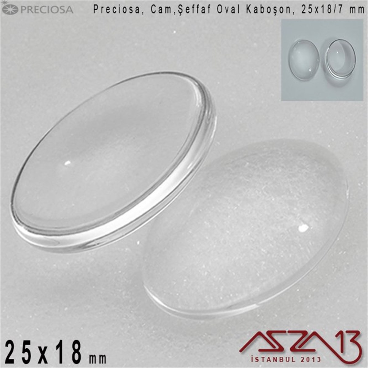 Cam Kaboşon TaşKaboşon ve CameoPreciosaŞeffaf 25x18 mm, Çek, Oval Cam Kaboşon / Paket İçeriği 1 Adet