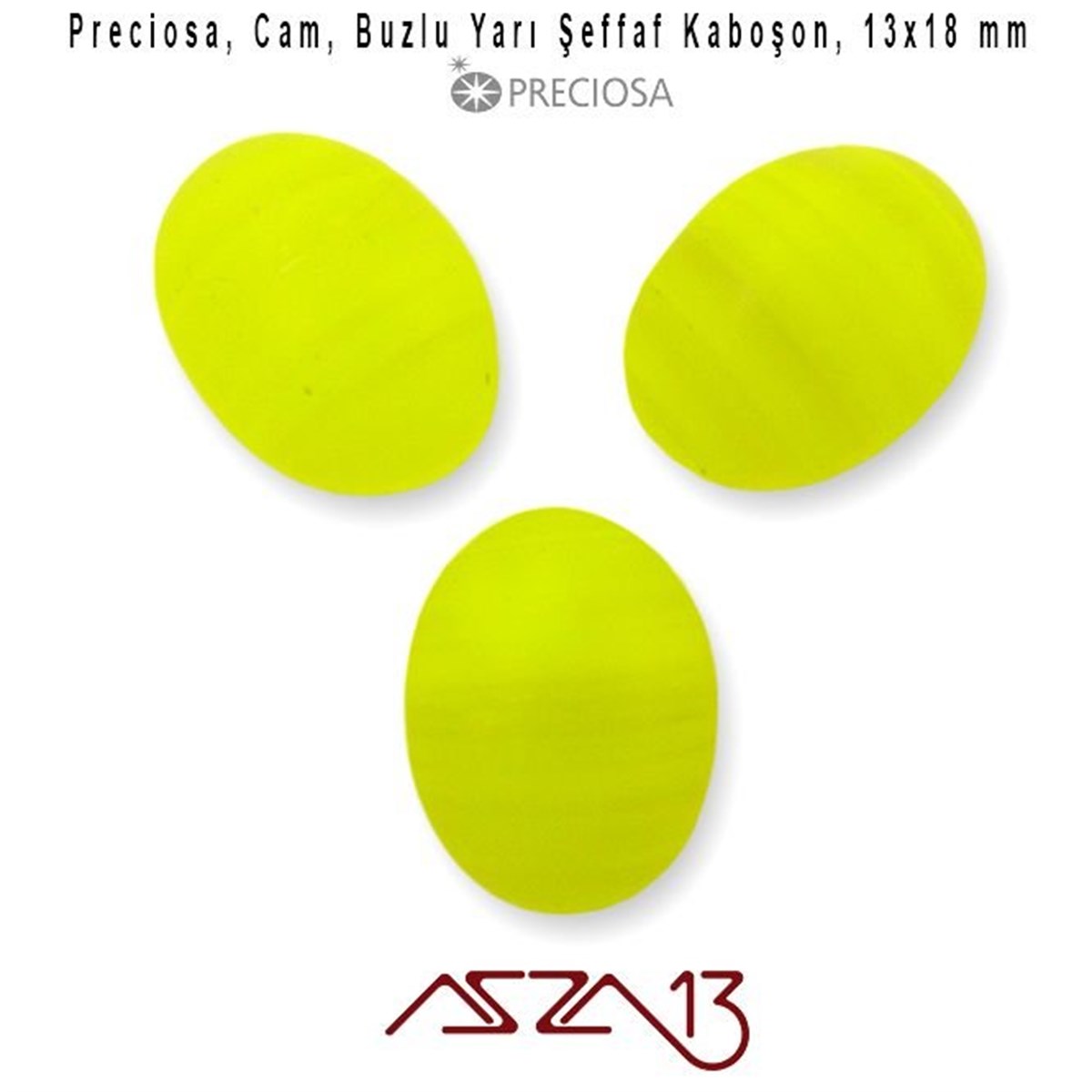 Cam Kaboşon TaşKaboşon ve CameoPreciosaSarı 13x18 Oval Buzlu Cam Kaboşon / Paket İçeriği 3 Adet