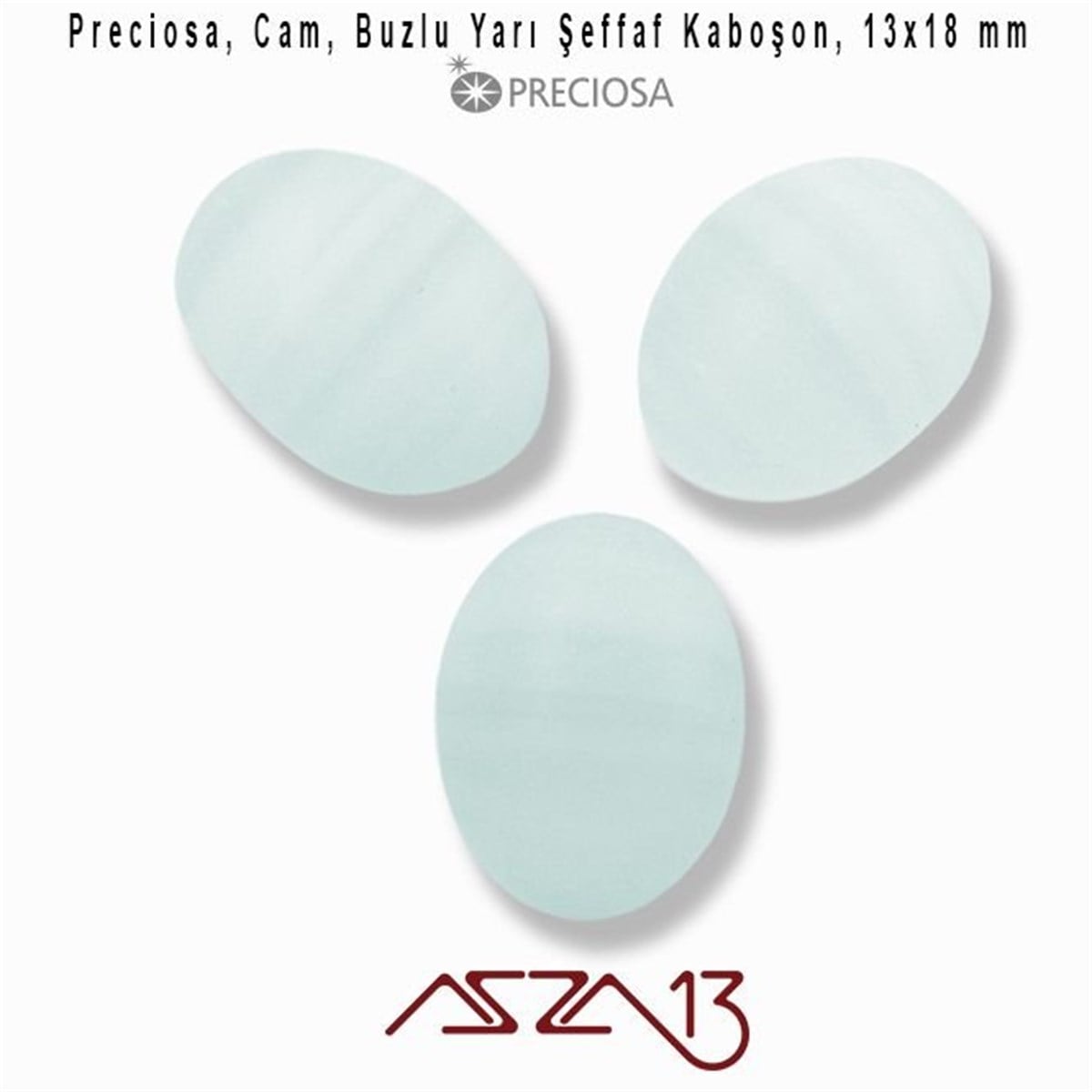 Cam Kaboşon TaşKaboşon ve CameoPreciosaSu Mavisi 13x18 Oval Buzlu Cam Kaboşon / Paket İçeriği 3 Adet