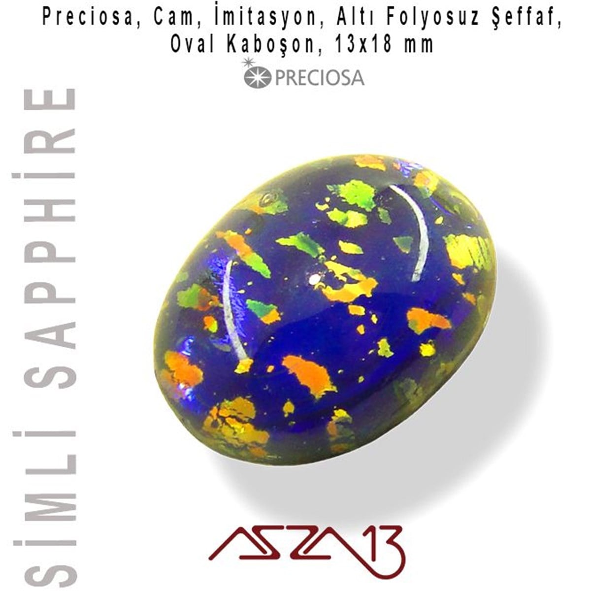 Cam Kaboşon TaşKaboşon ve CameoPreciosaSim'li Safir 13x18 Oval İmitasyon Cam Kaboşon / Paket İçeriği 1 Adet