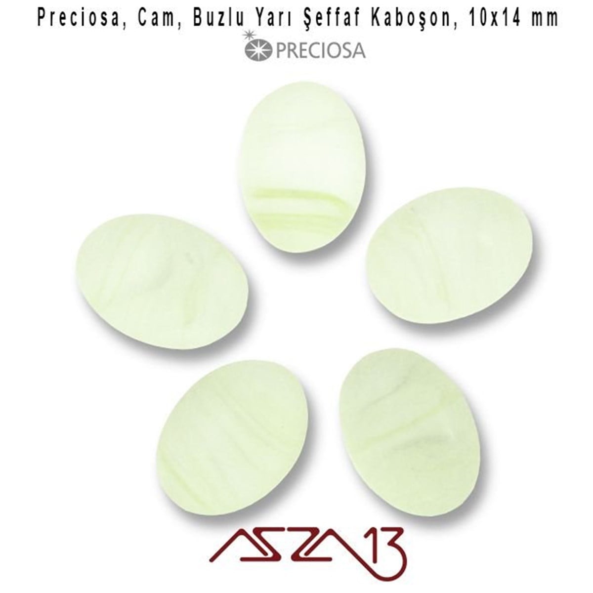 Cam Kaboşon TaşKaboşon ve CameoPreciosaSu Yeşili 10x14 Oval Buzlu Cam Kaboşon / Paket İçeriği 5 Adet