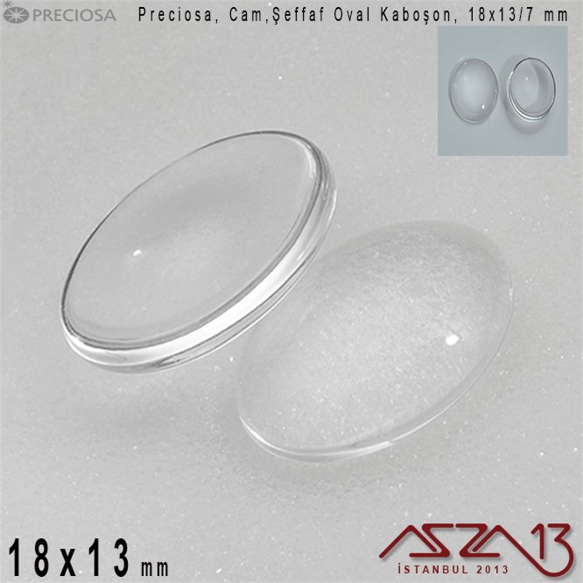 Cam Kaboşon TaşKaboşon ve CameoPreciosaŞeffaf 18x13 mm, Çek, Oval Cam Kaboşon / Paket İçeriği 1 Adet