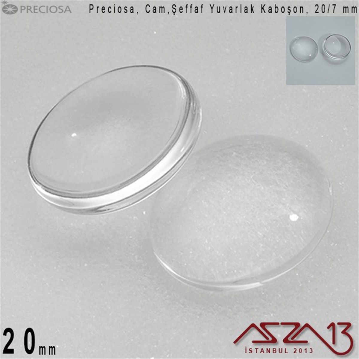 Cam Kaboşon TaşKaboşon ve CameoPreciosaŞeffaf 20 mm, Çek, Yuvarlak Cam Kaboşon / Paket İçeriği 1 Adet