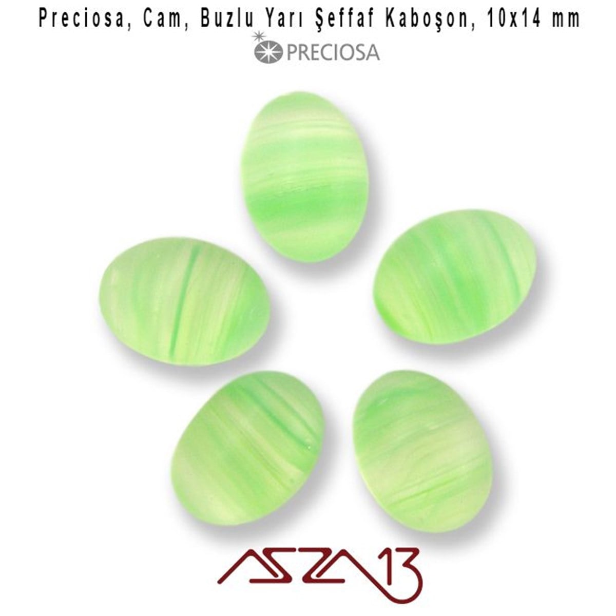 Cam Kaboşon TaşKaboşon ve CameoPreciosaYeşil 10x14 Oval Buzlu Cam Kaboşon / Paket İçeriği 5 Adet