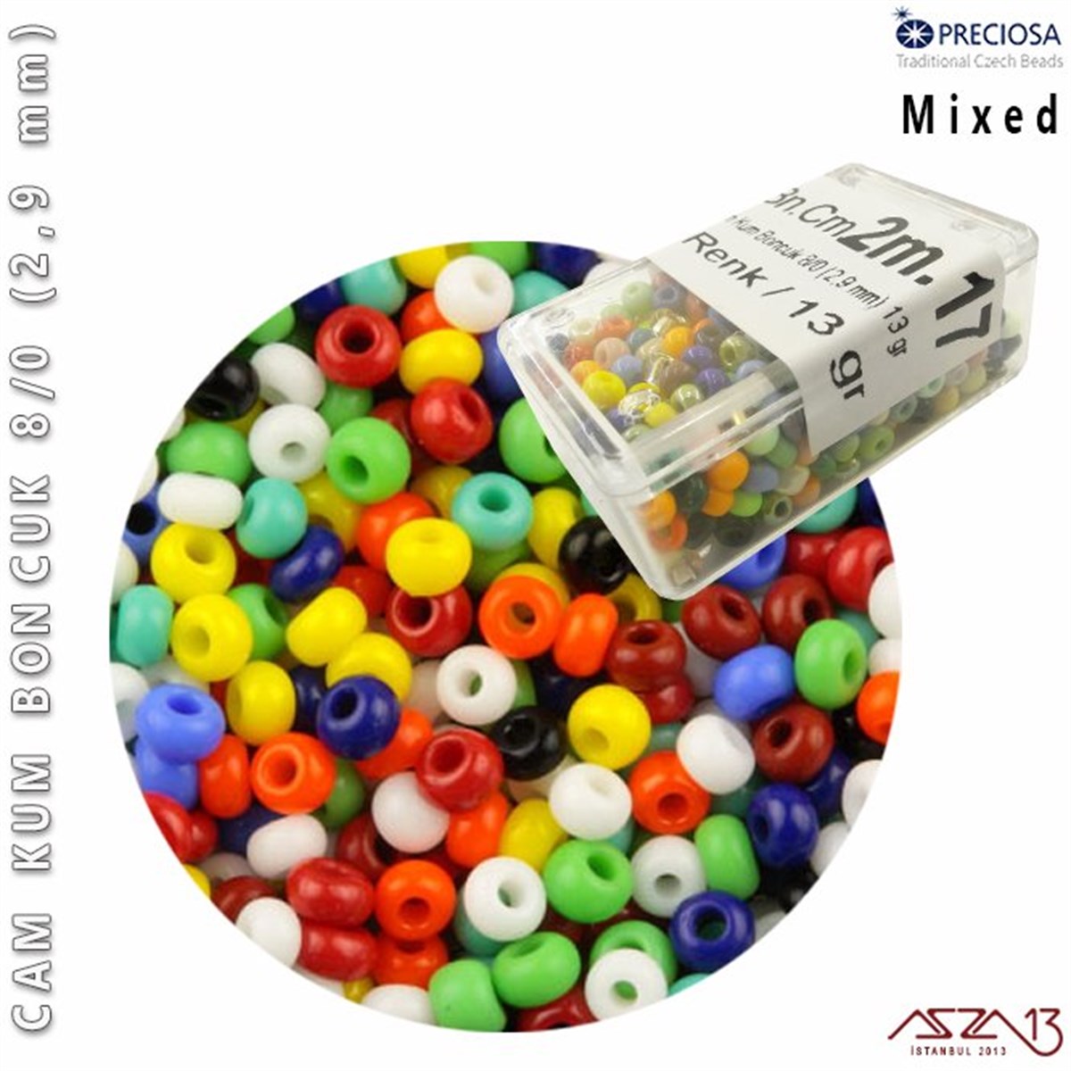 Cam Kum Boncuk 8/0 NumaraBONCUK ve TAŞPreciosaKarışık Renk Cam Kum Boncuk 8/0 (2,9 mm) 13 gr