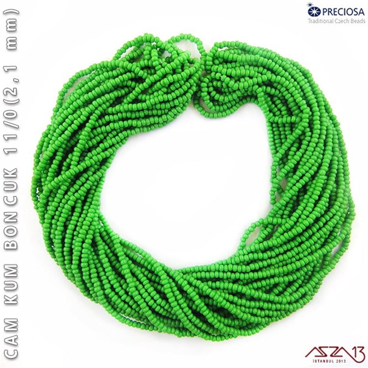 Cam Kum BoncukBONCUK ve TAŞPreciosaAçık Küf Yeşili Cam Kum Boncuk 11/0 (2,1 mm) 40 gr