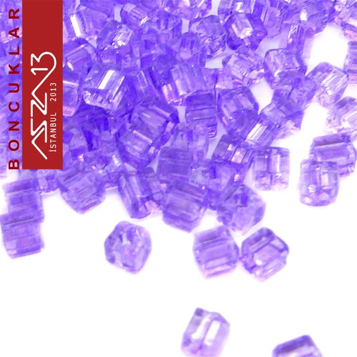 Cam Kum BoncukBONCUK ve TAŞPreciosaLavanta, Şeffaf 2,6x2,6 mm Küp (Kare) Cam Boncuk / Paket İçeriği 350 Adet