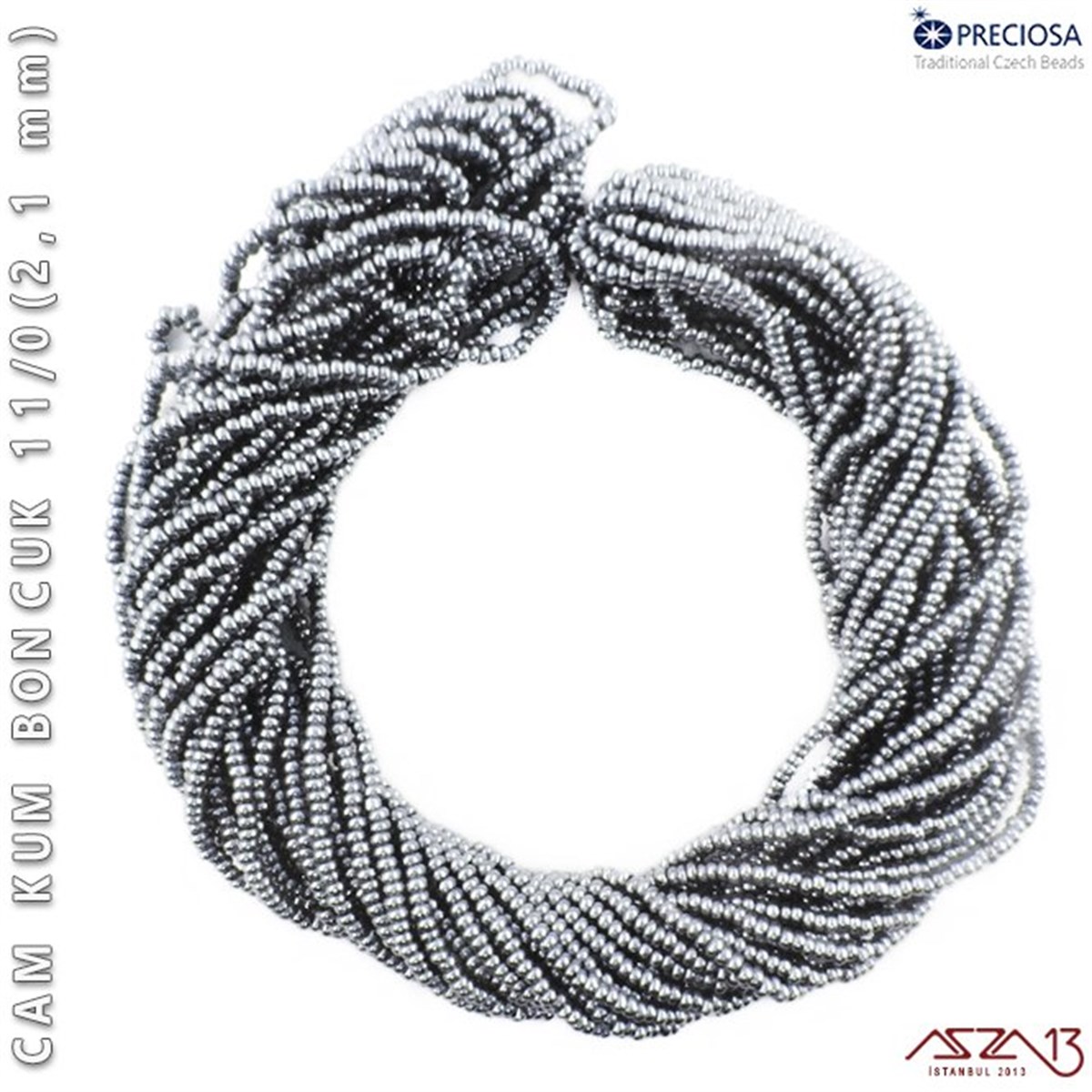 Cam Kum BoncukBONCUK ve TAŞPreciosaMetalik Rodyum Cam Kum Boncuk 11/0 (2,1 mm) 40 gr