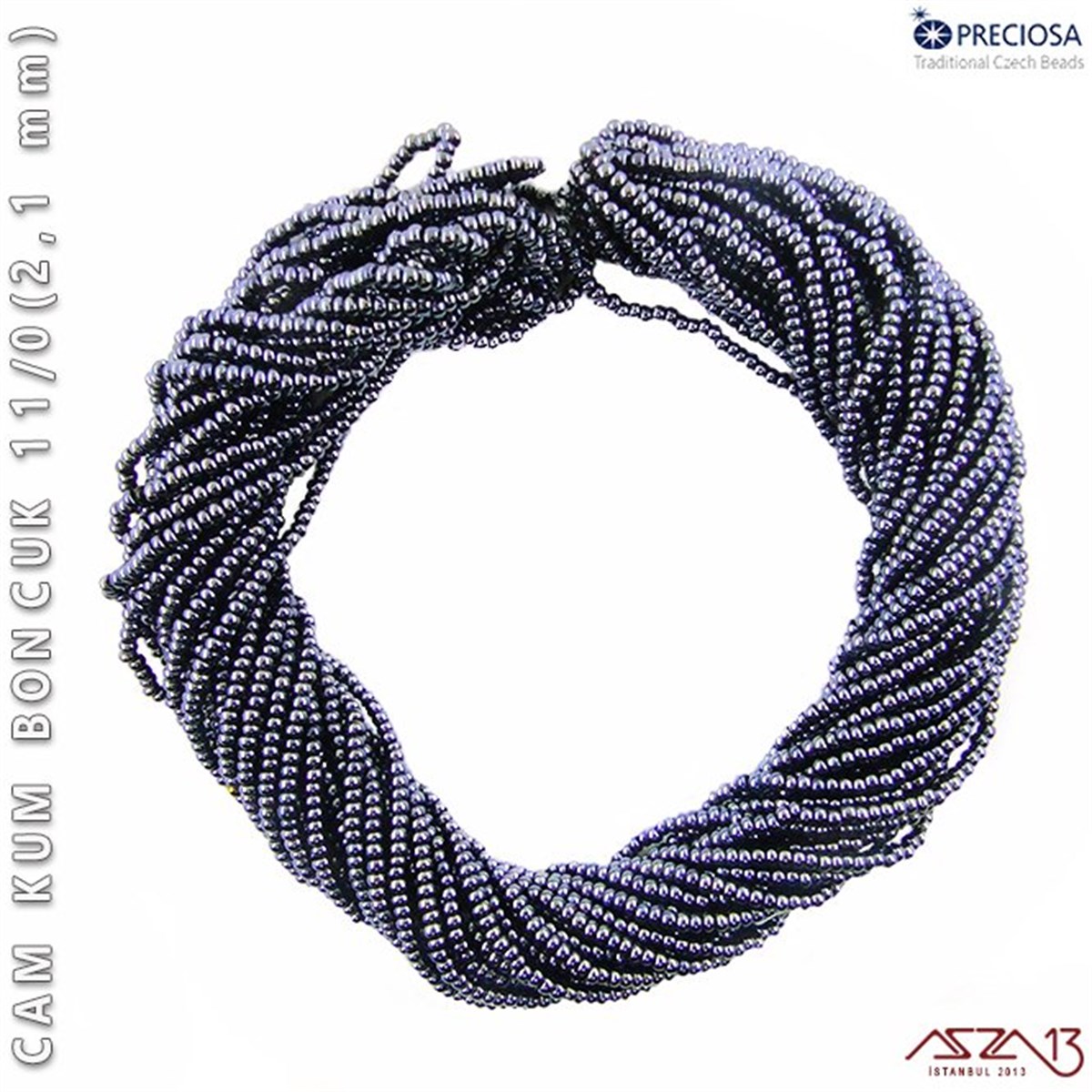 Cam Kum BoncukBONCUK ve TAŞPreciosaMetalik Gri Mavi Cam Kum Boncuk 11/0 (2,1 mm) 40 gr