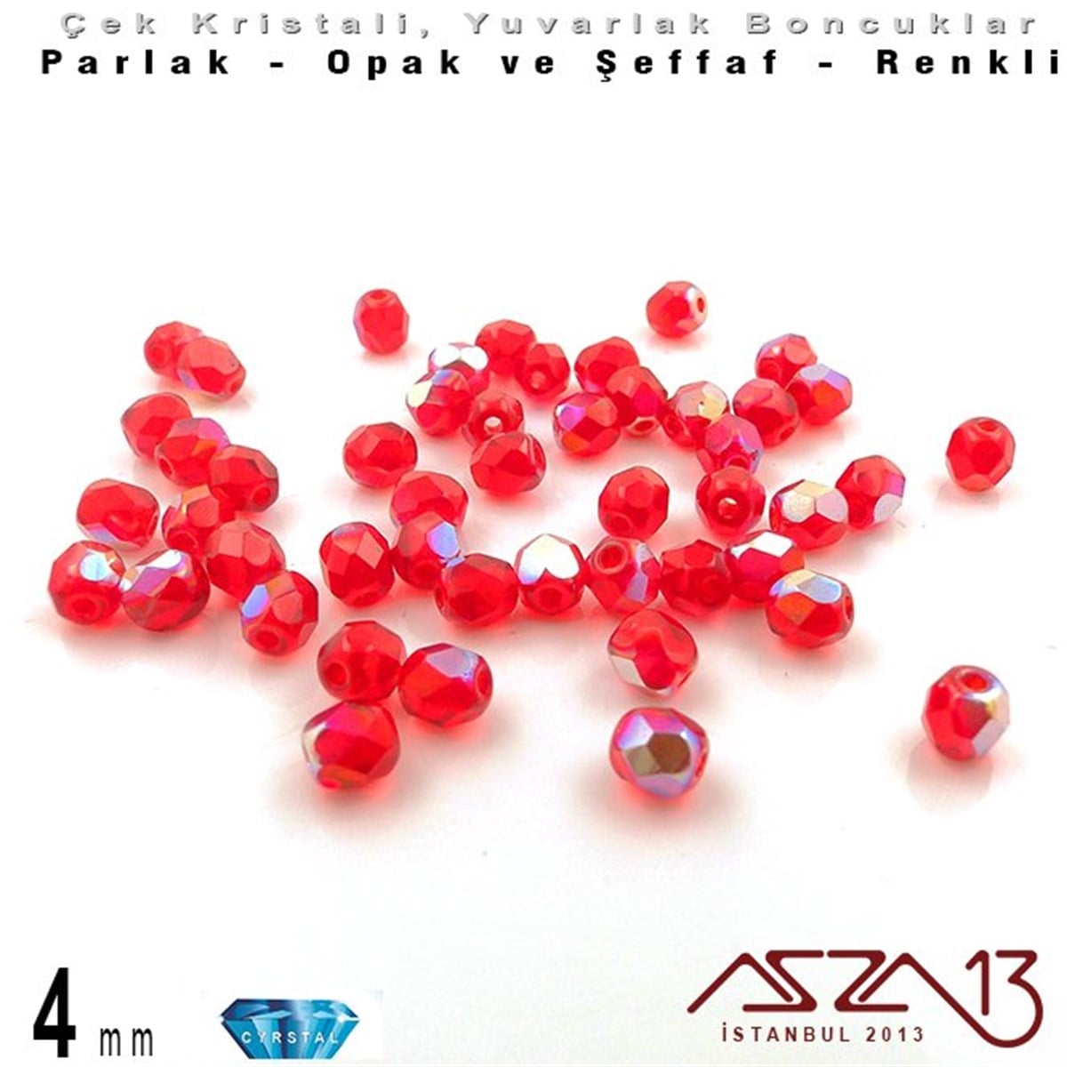 Çek  Kristal BoncukBONCUK ve TAŞMarkasızÇek Kristal Boncuk - Fire Polish - Yuvarlak - 4 mm - Efektli Siam - 48 Adet