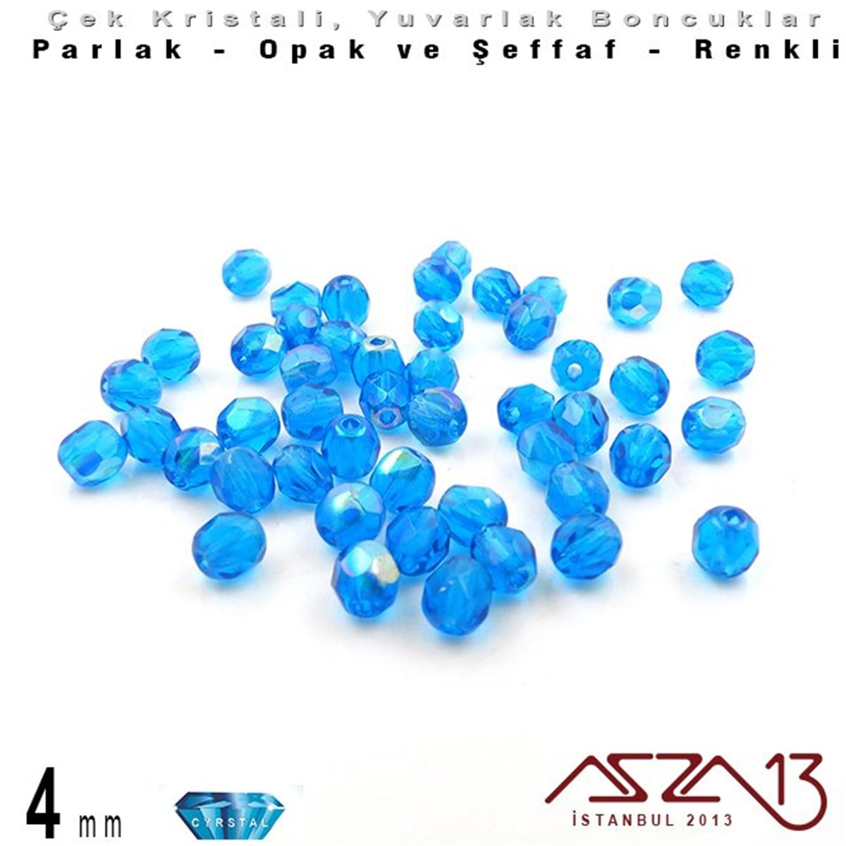 Çek  Kristal BoncukBONCUK ve TAŞMarkasızÇek Kristal Boncuk - Fire Polish - Yuvarlak - 4 mm - Efektli Sapphire - 48 Adet