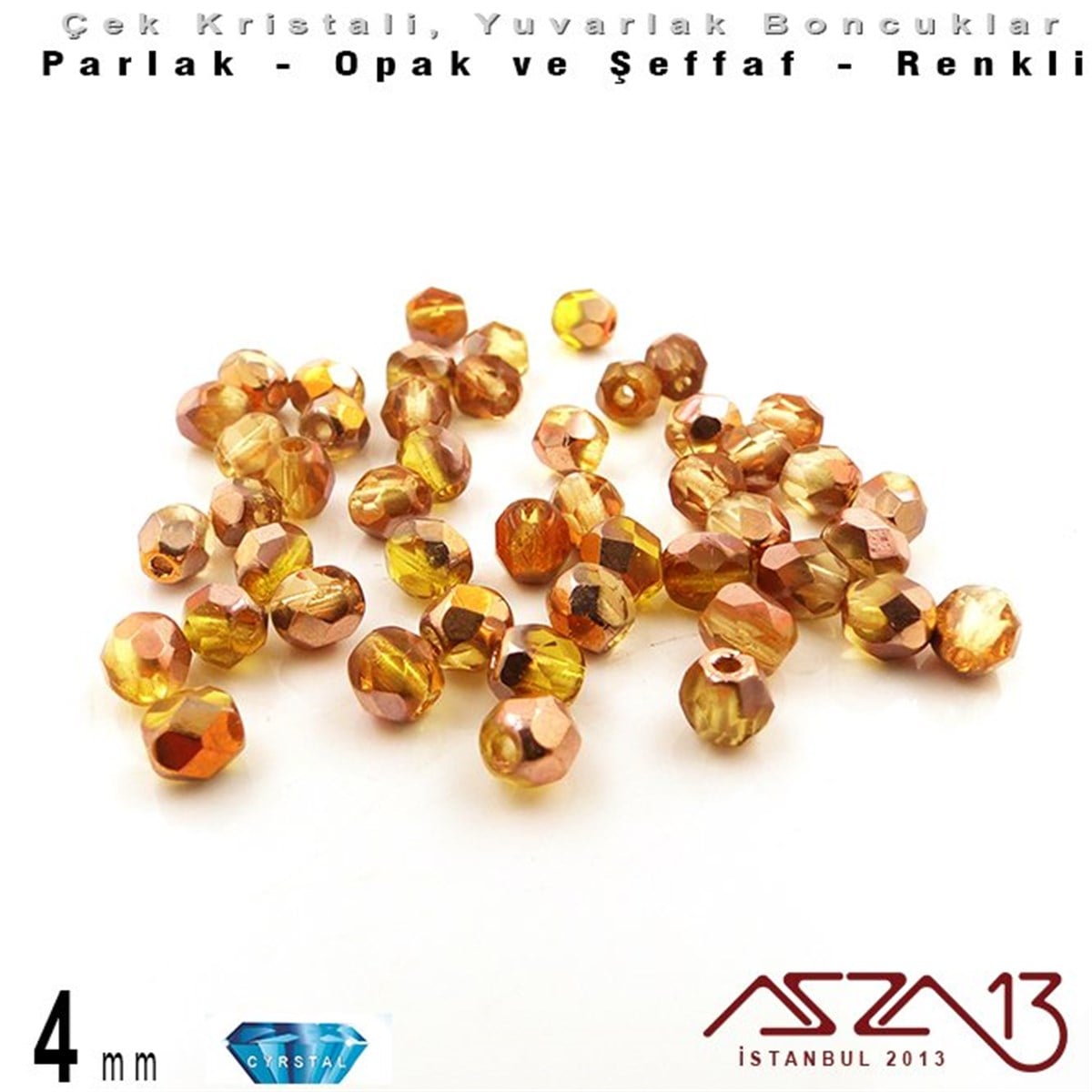 Çek  Kristal BoncukBONCUK ve TAŞMarkasızÇek Kristal Boncuk - Fire Polish - Yuvarlak - 4 mm - Gold AB - 48 Adet