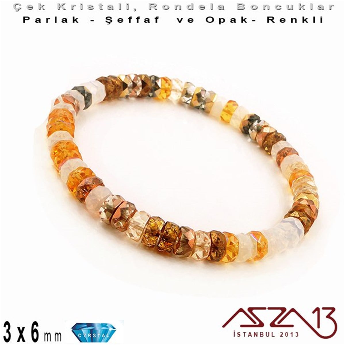Çek  Kristal BoncuklarBONCUK ve TAŞPreciosaÇek Kristal Rondela Boncuk - 3x6 mm - Karışık Renk (Honeybutter) - 60 Adet