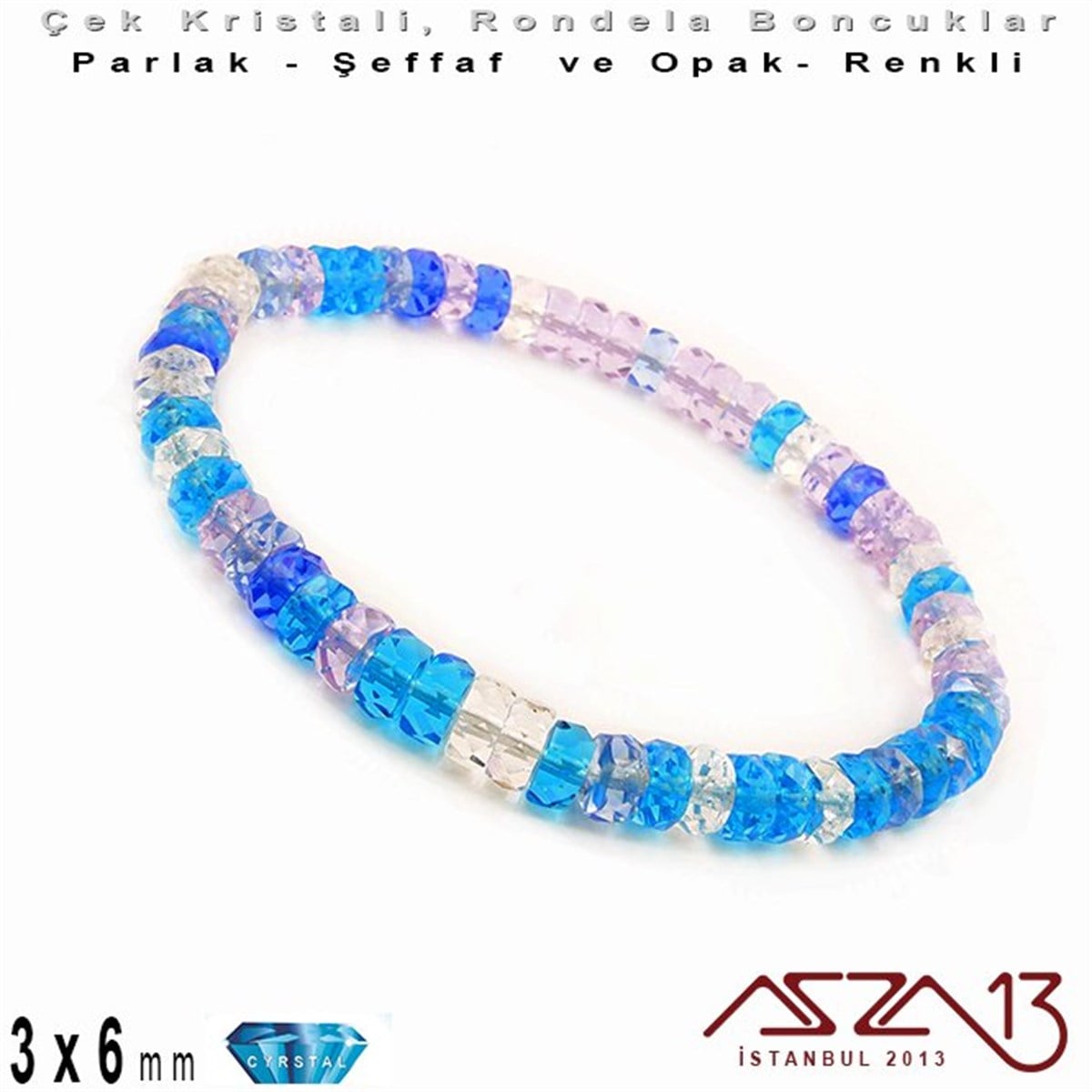 Çek  Kristal BoncuklarBONCUK ve TAŞPreciosaÇek Kristal Rondela Boncuk - 3x6 mm - Karışık Renk (Crabienblue) - 60 Adet