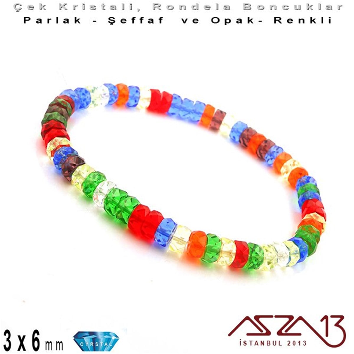 Çek  Kristal BoncuklarBONCUK ve TAŞPreciosaÇek Kristal Rondela Boncuk - 3x6 mm - Karışık Renk (Rainbow) - 60 Adet