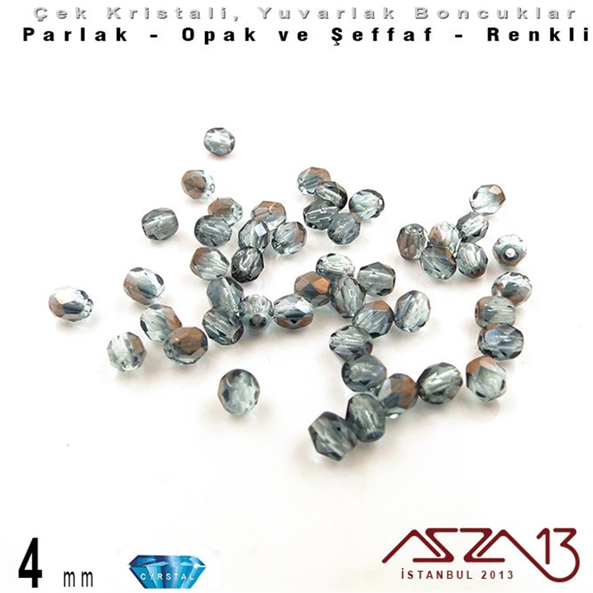 Çek Kristal BoncukBONCUK ve TAŞMarkasızÇek Kristal Boncuk - Fire Polish - Yuvarlak - 4 mm - Indian Sapphire AB- 48 Adet