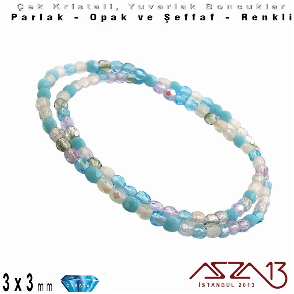 Çek Kristal BoncuklarBONCUK ve TAŞPreciosaÇek Kristal Yuvarlak Boncuk - 3 mm - Karışık Renk (Serenity) - 100 Adet