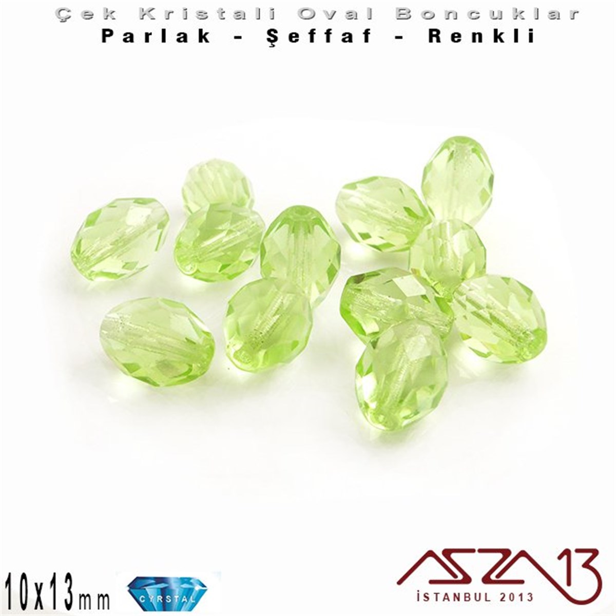 Çek Kristal BoncuklarBONCUK ve TAŞPreciosaÇek Kristal, Oval Boncuk - 13x10 mm - Peridot - 12 Adet